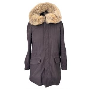 Marc by Marc Jacobs Grey Sherpa Lined Parka Coat with Coyote Fur Trim, Size S
